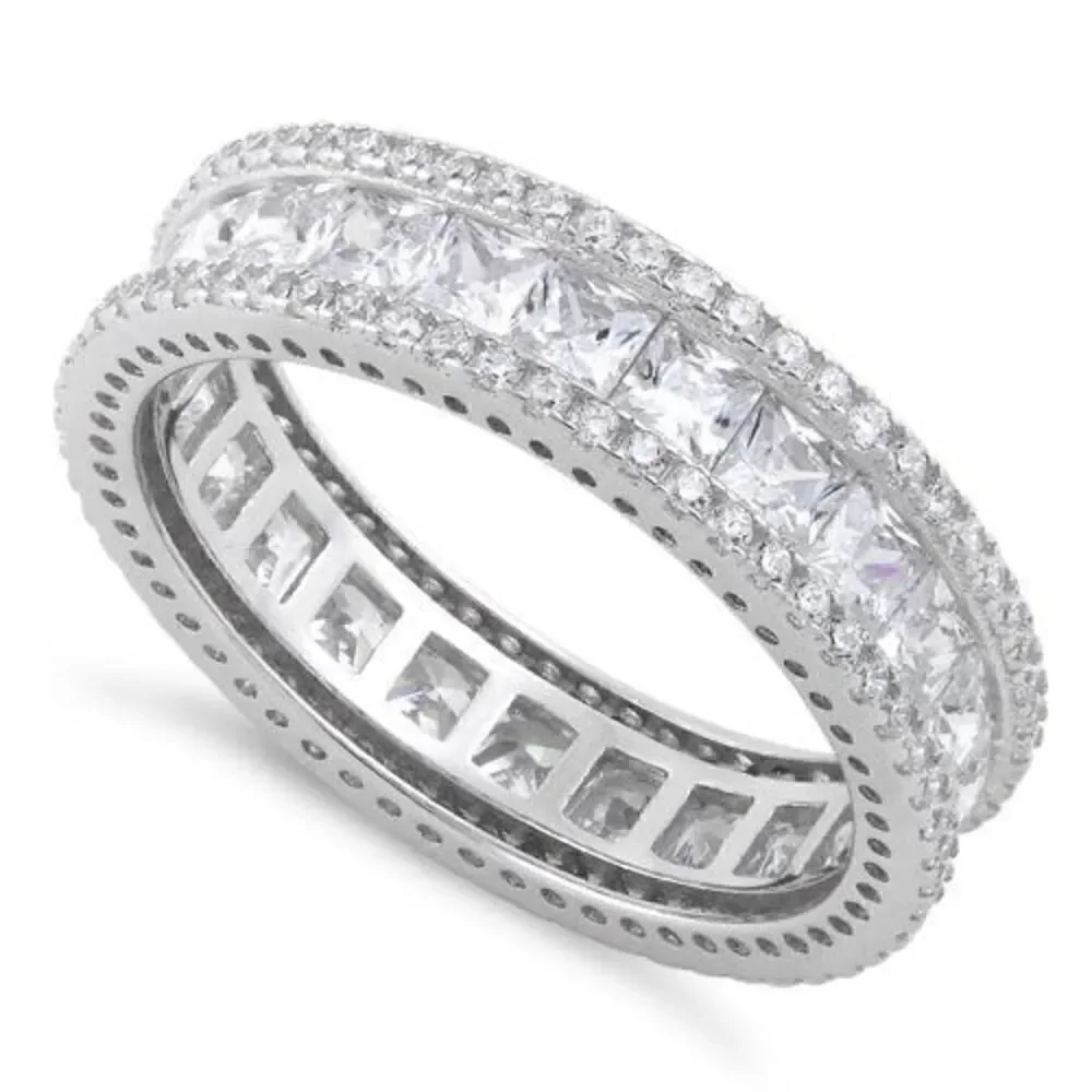 New Sterling Silver Eternity Princess Cut CZ Band Ring